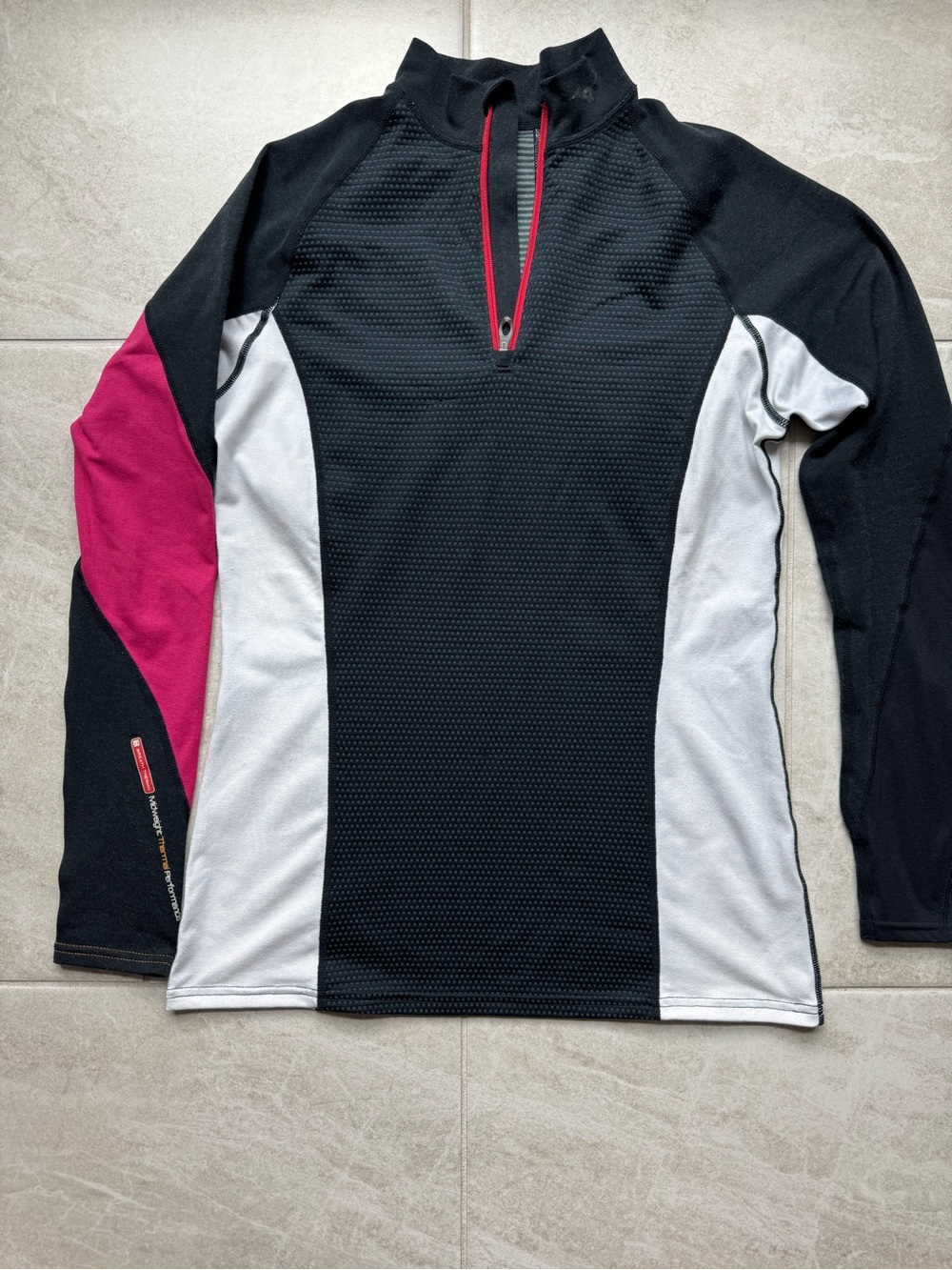 Mizuno Black White and Pink Long Sleeve Athletic Quarter-Zip Top